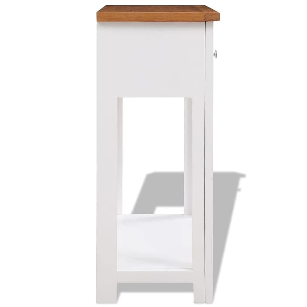Solid Oak Wood Console Table with 2 Drawers and Shelf V47958