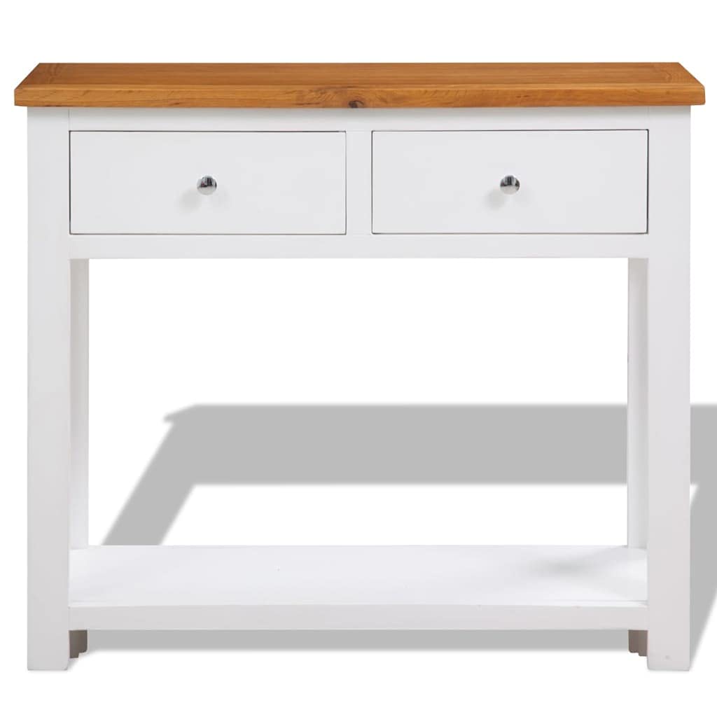Solid Oak Wood Console Table with 2 Drawers and Shelf V47958