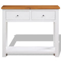 Solid Oak Wood Console Table with 2 Drawers and Shelf V47958
