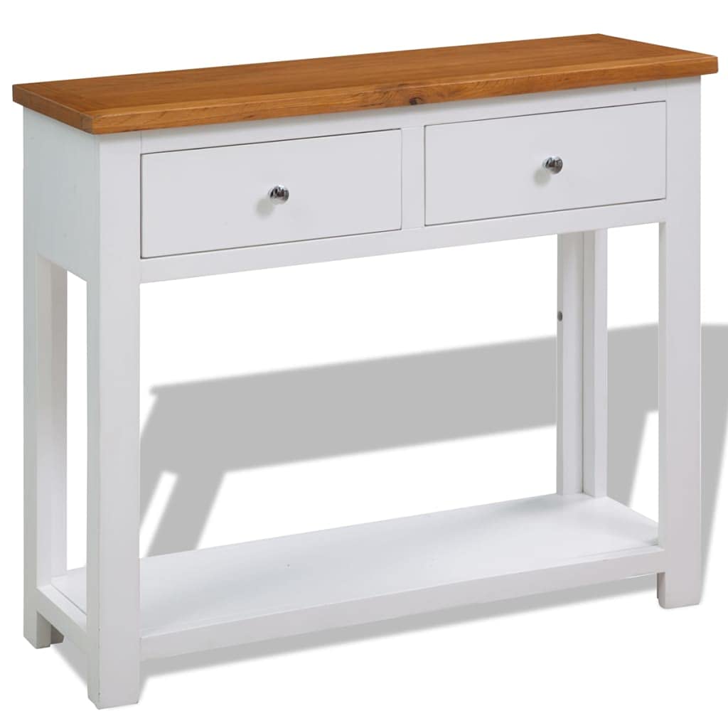 Solid Oak Wood Console Table with 2 Drawers and Shelf V47958