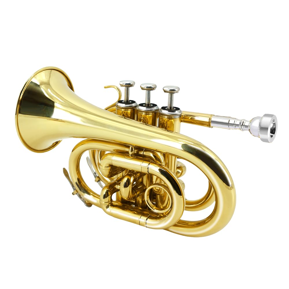 Bb Flat Pocket Trumpet with Cleaning Cloth, 7C Mouthpiece and Hard Case K69638