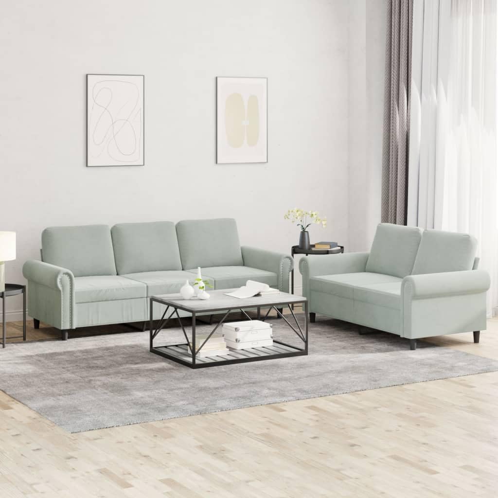 Light Gray Velvet 2 Piece Sofa Set O3803