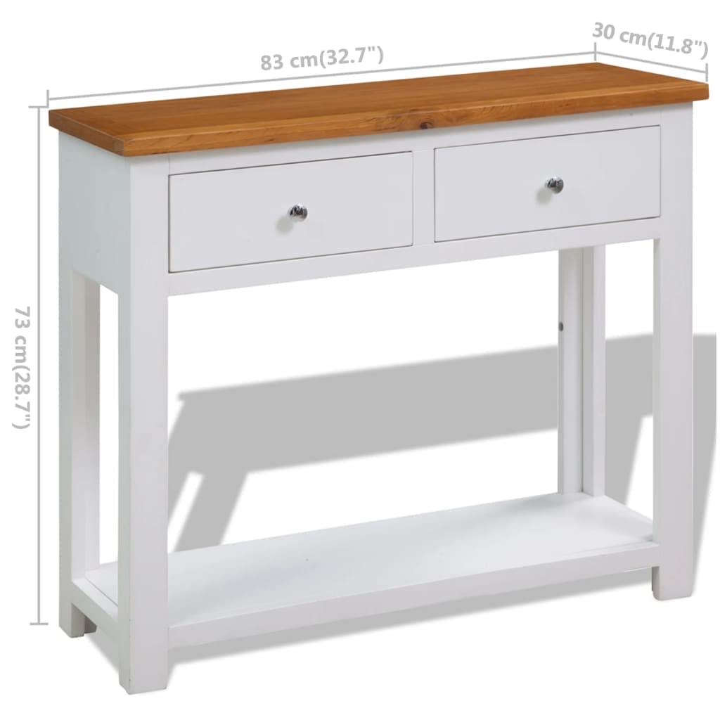 Solid Oak Wood Console Table with 2 Drawers and Shelf V47958