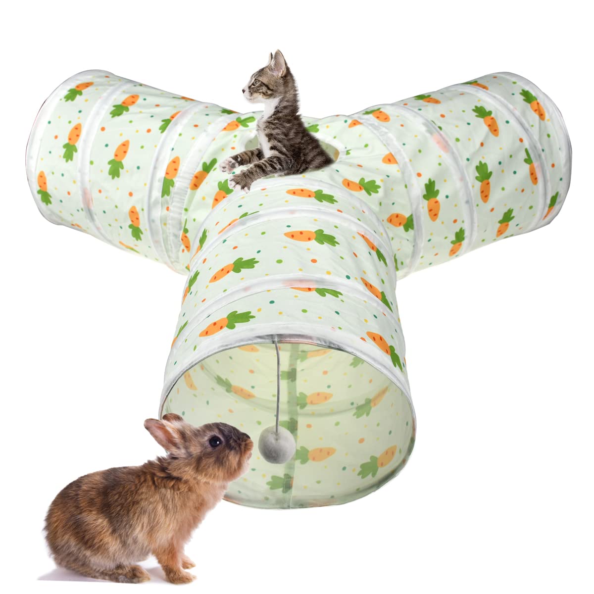 3 Way Collapsible Tunnel with Carrot Patterns Small Pet Hideout X879916