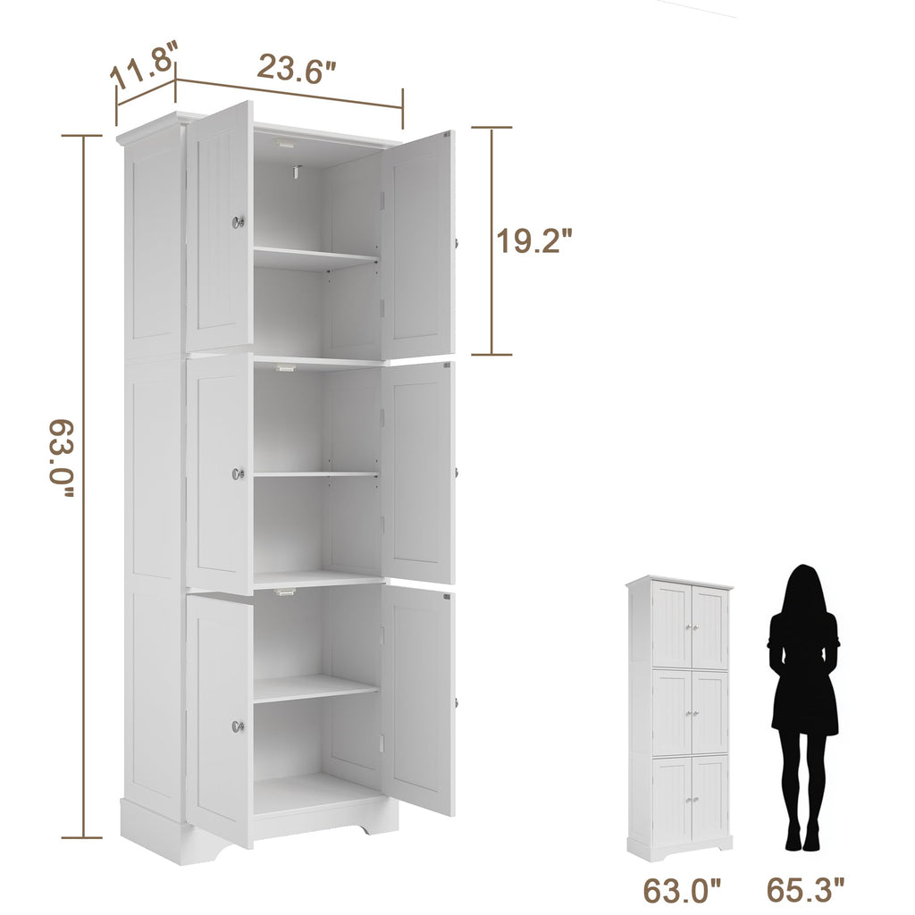 63.2" Tall Bathroom Storage Cabinet with 6 Doors J287235