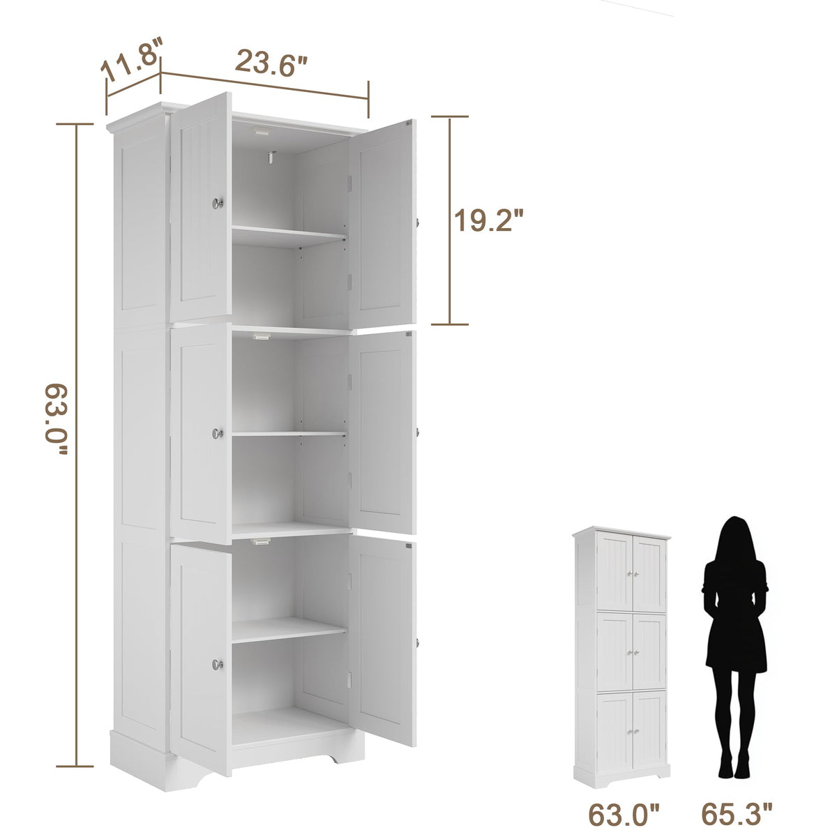 63.2" Tall Bathroom Storage Cabinet with 6 Doors J287235