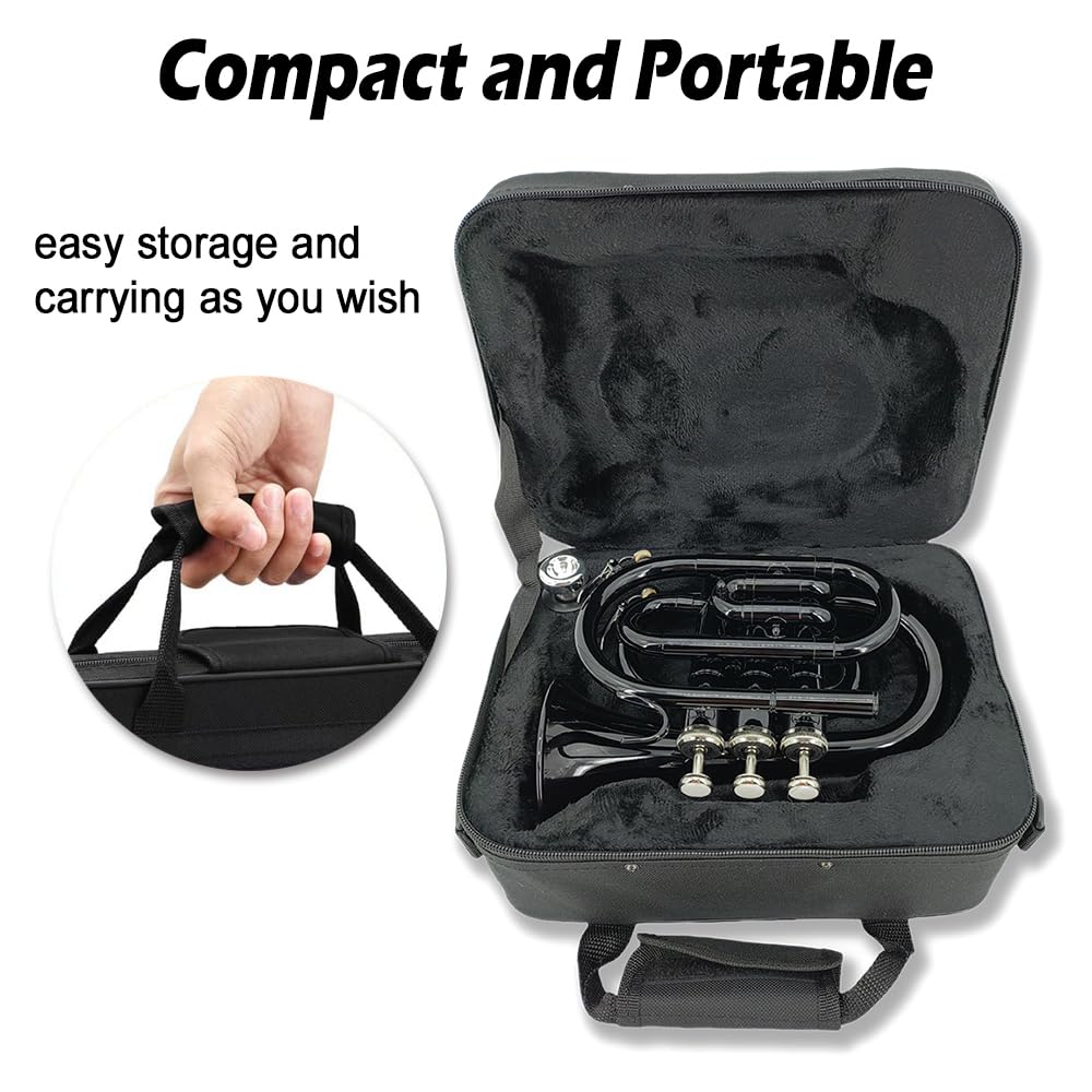 Bb Flat Pocket Trumpet with Cleaning Cloth, 7C Mouthpiece and Hard Case K69638
