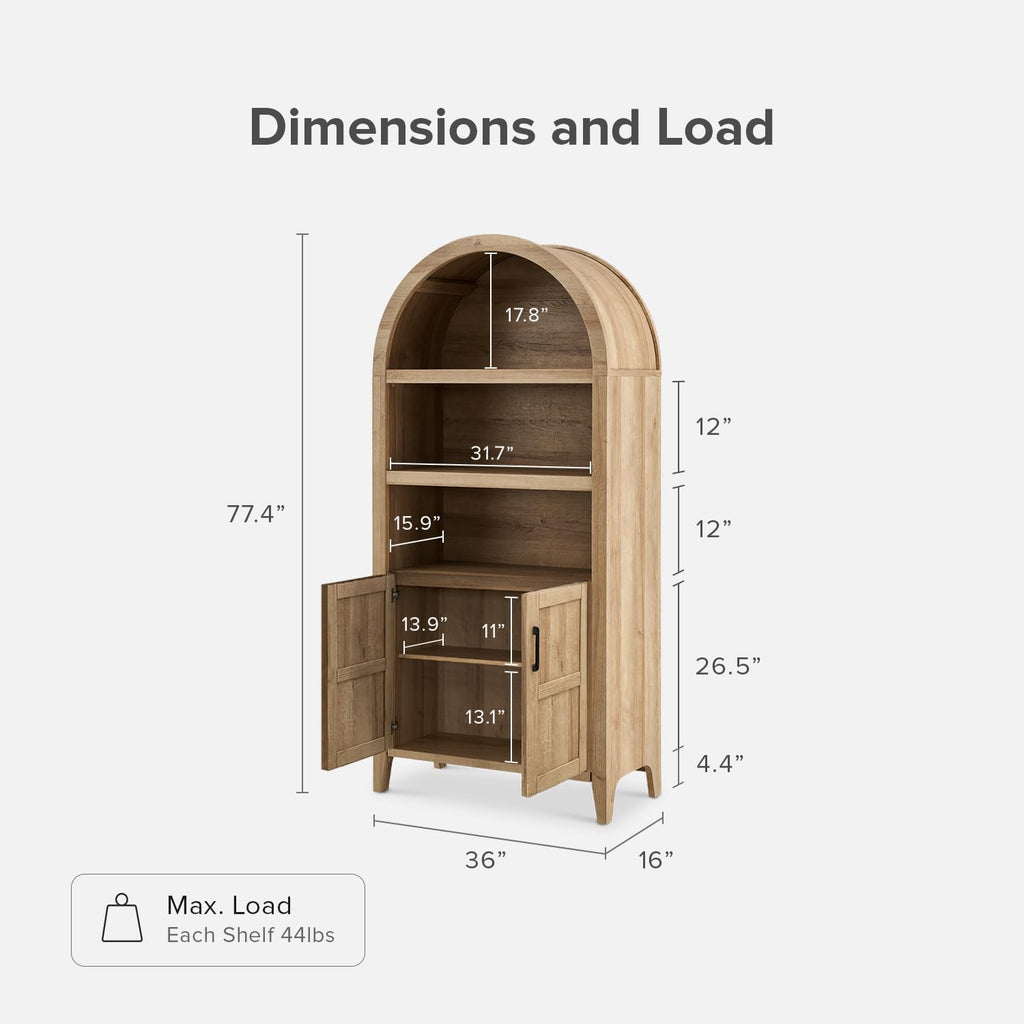 77.4" Tall Arched Wooden Storage Cabinet with Doors and Adjustable Shelves L138