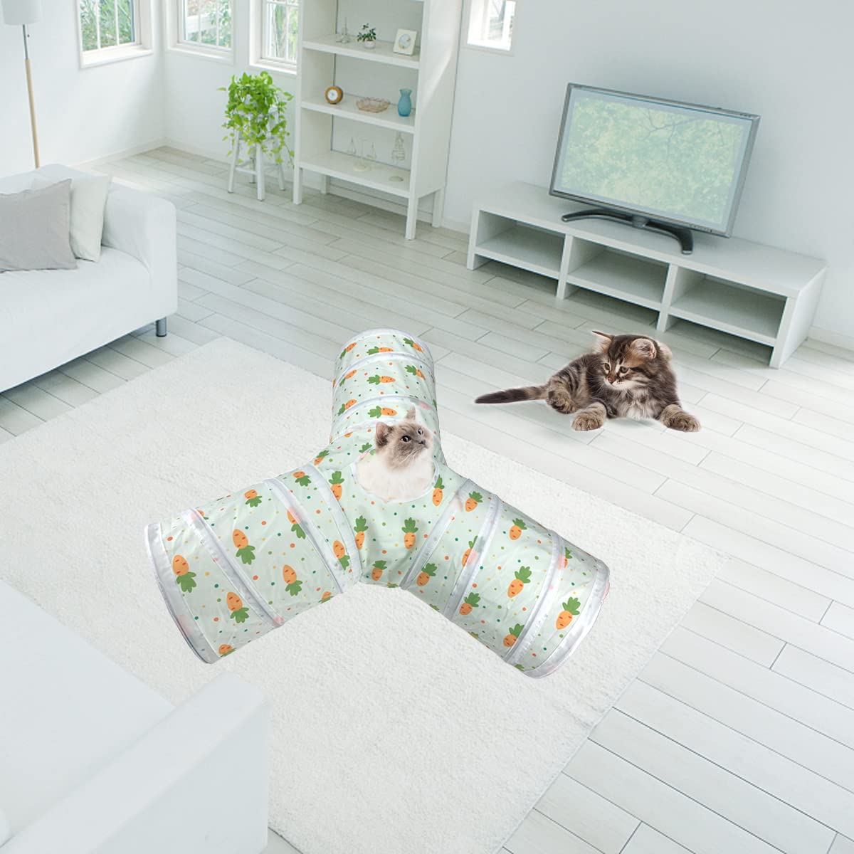 3 Way Collapsible Tunnel with Carrot Patterns Small Pet Hideout X879916