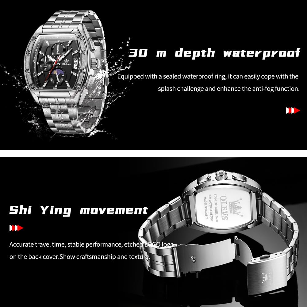 Men Big Square Face Chronograph Stainless Steel Dress Watch F20712