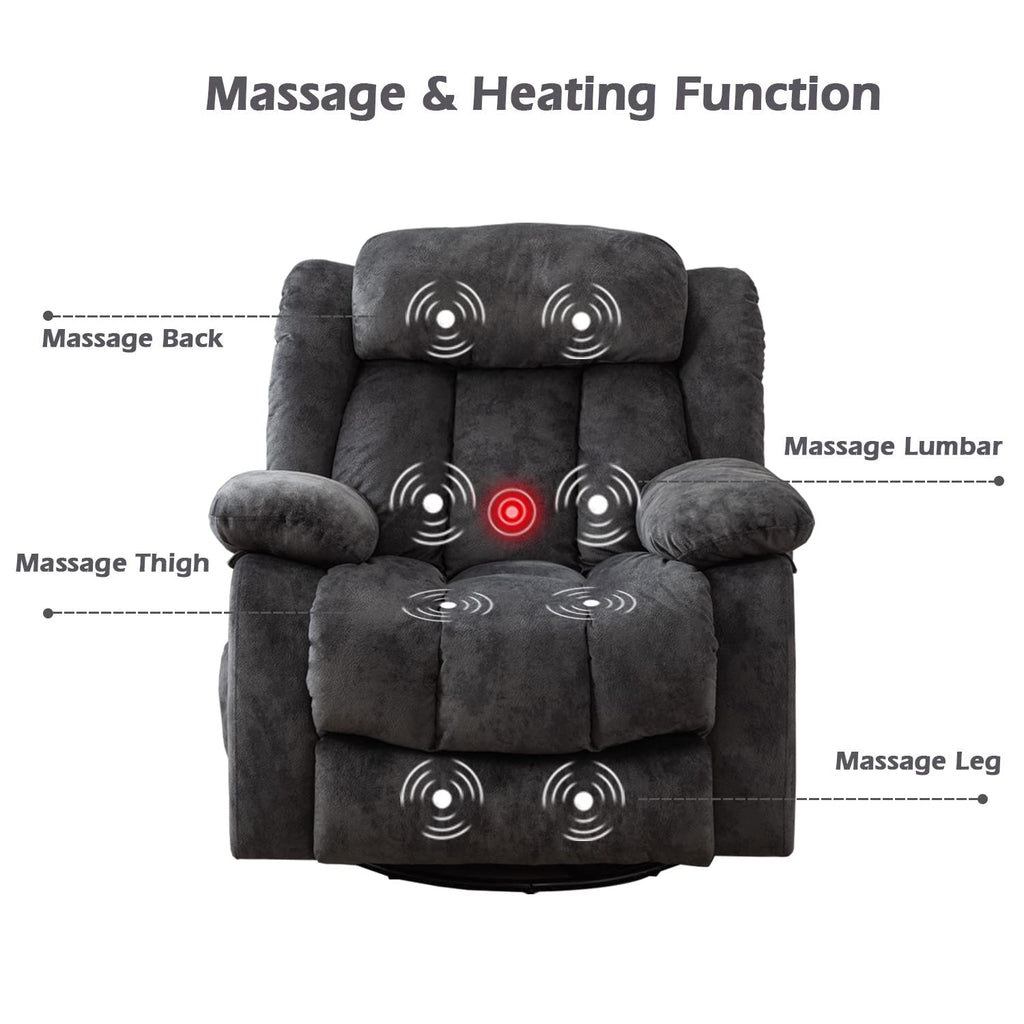 Gray Massage Swivel Rocker Recliner Chair I618