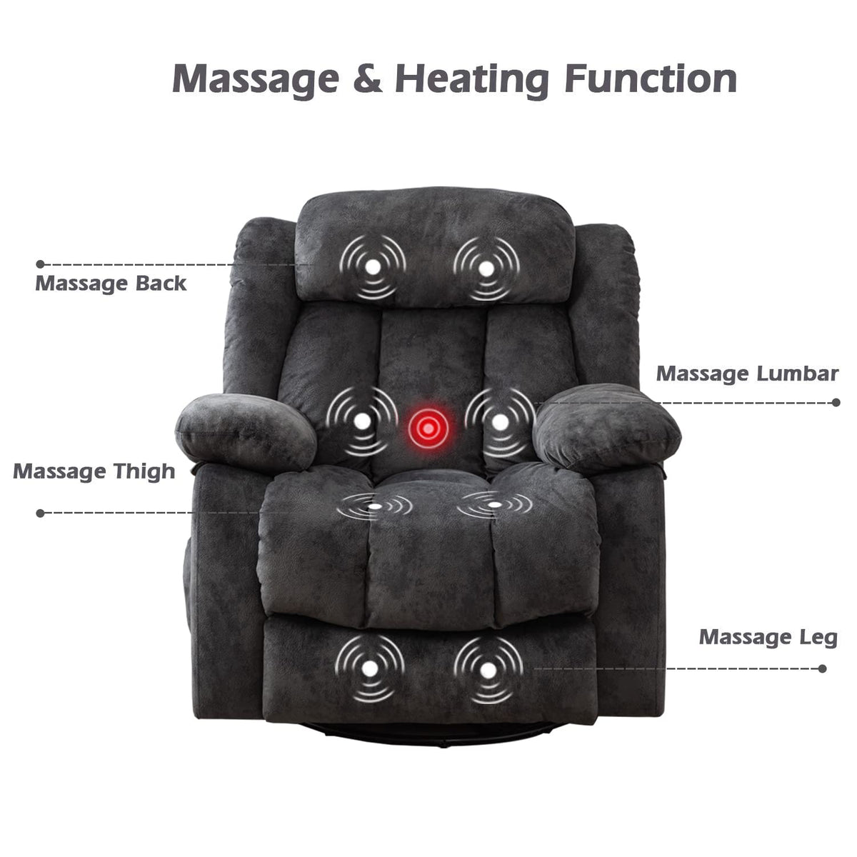 Gray Massage Swivel Rocker Recliner Chair I618