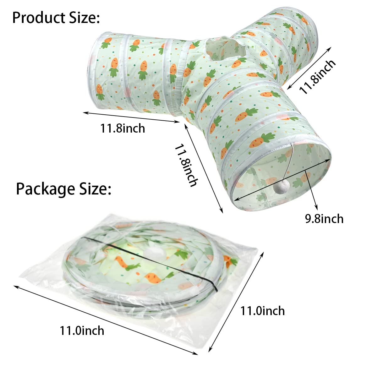 3 Way Collapsible Tunnel with Carrot Patterns Small Pet Hideout X879916