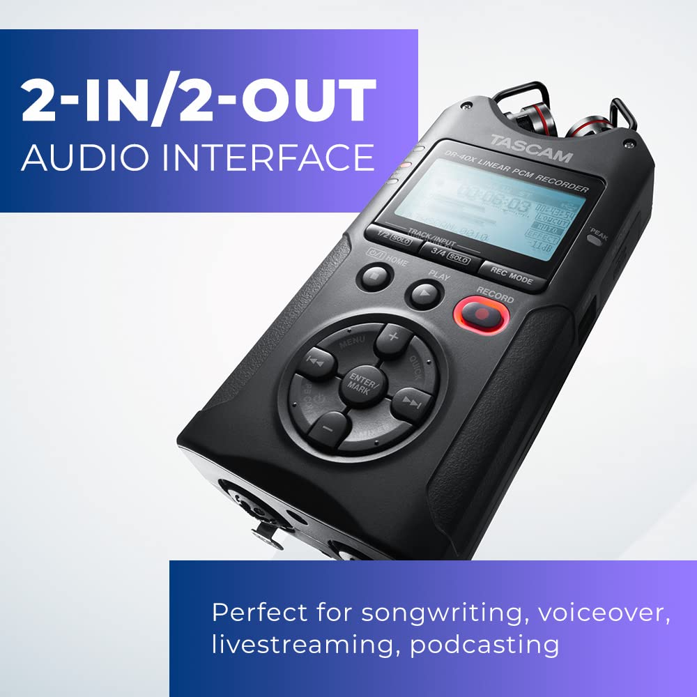 4-Track Portable Handheld Field Recorder with 2 XLR/TRS Inputs W306584