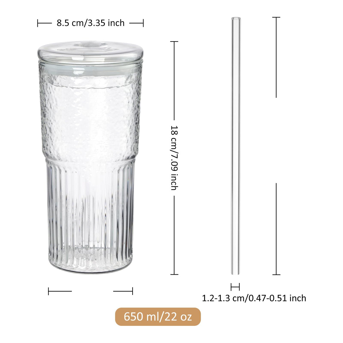 22 oz Clear Borosilicate Glass Tumbler with Straw and Lid, Set of 2 F312478
