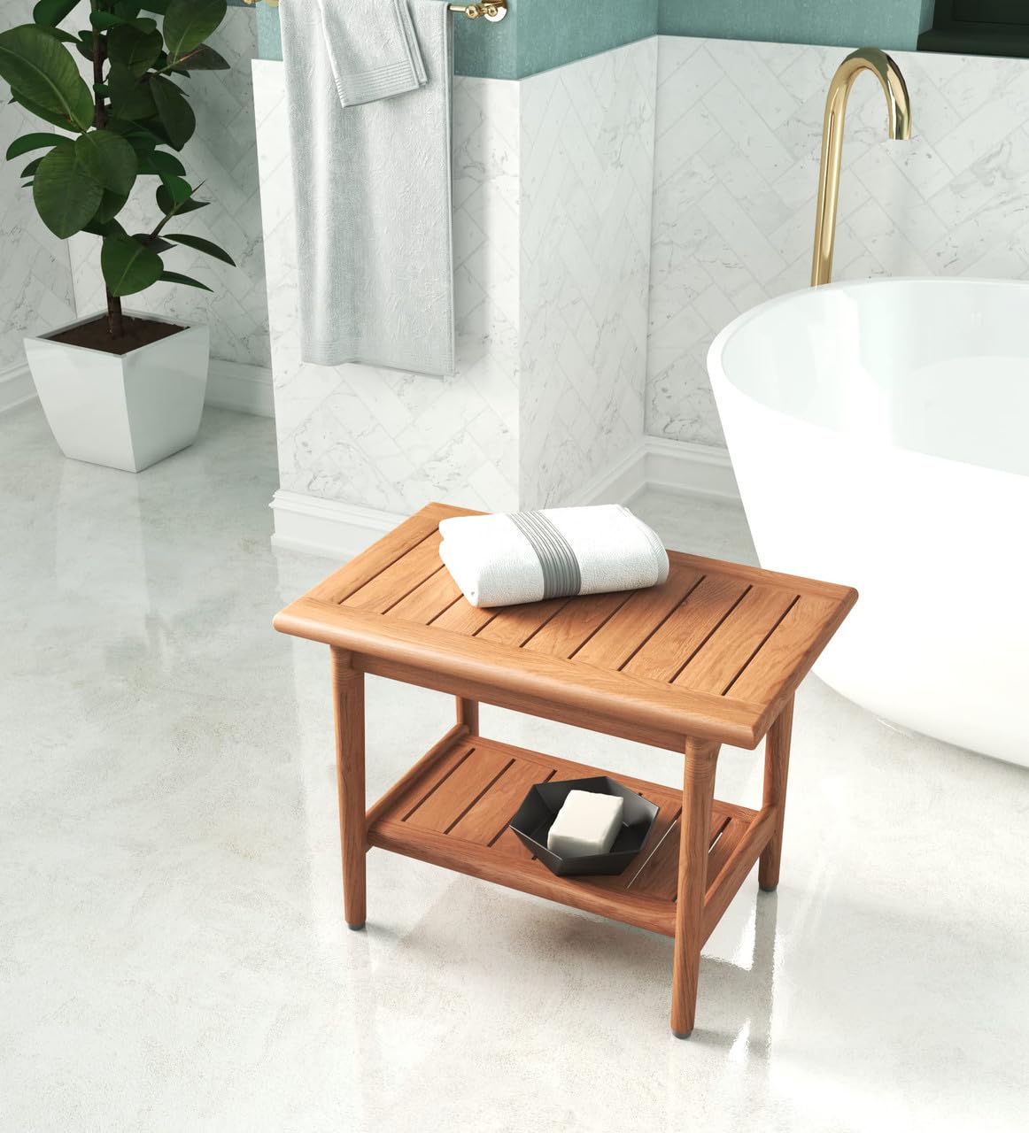 Teak Shower Bench with Shelf D1070