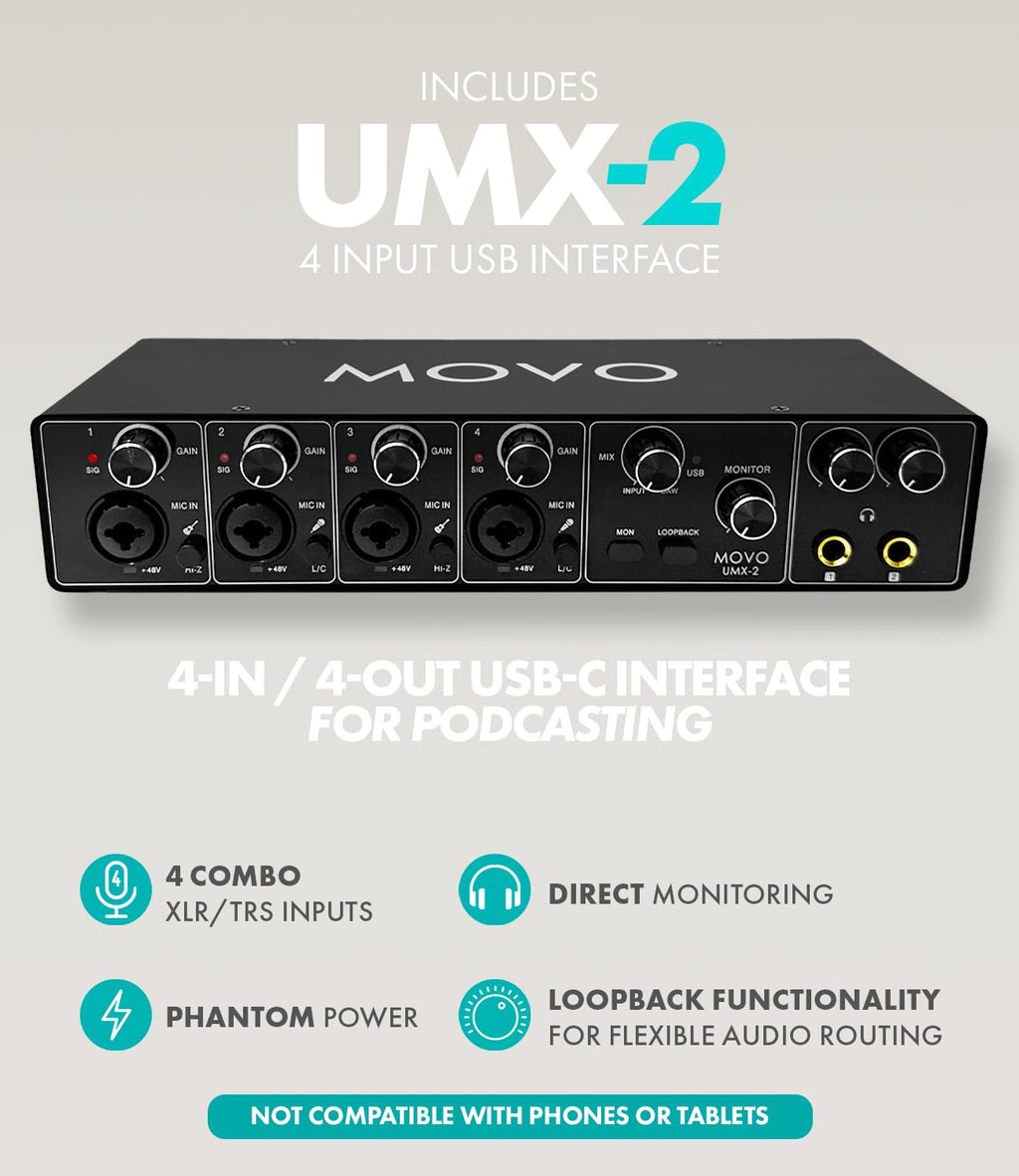 4-Person Podcast Equipment Bundle with 4-Channel USB Audio Interface and 4 Dynamic Microphones V178830