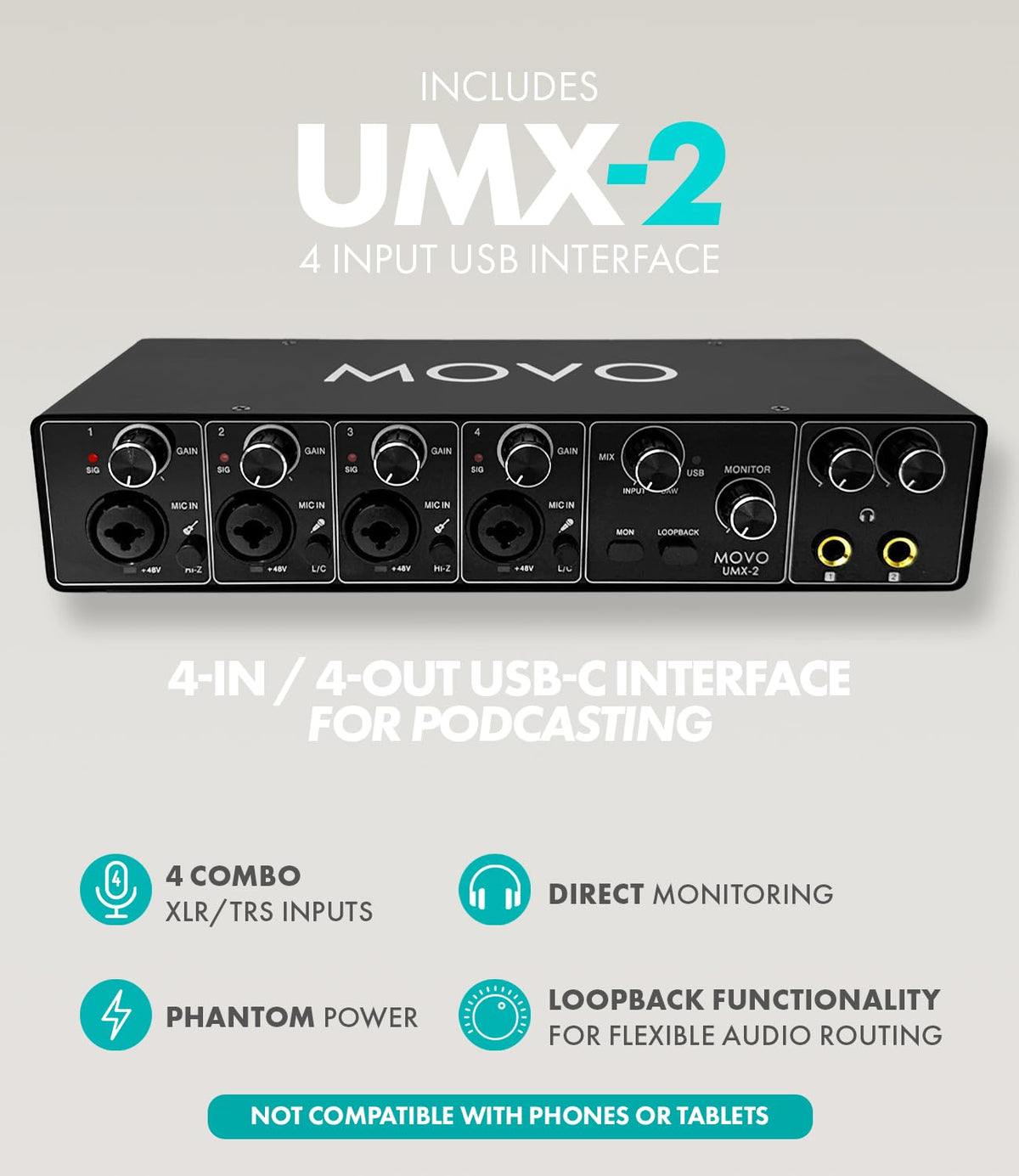 4-Person Podcast Equipment Bundle with 4-Channel USB Audio Interface and 4 Dynamic Microphones V178830