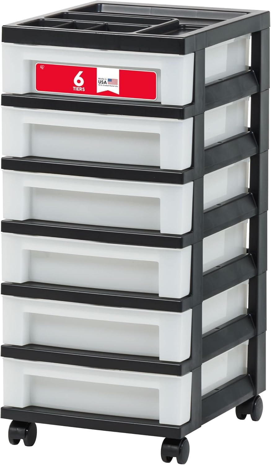 6 Drawer Rolling Storage Cart with Organizer Top, Black M4422
