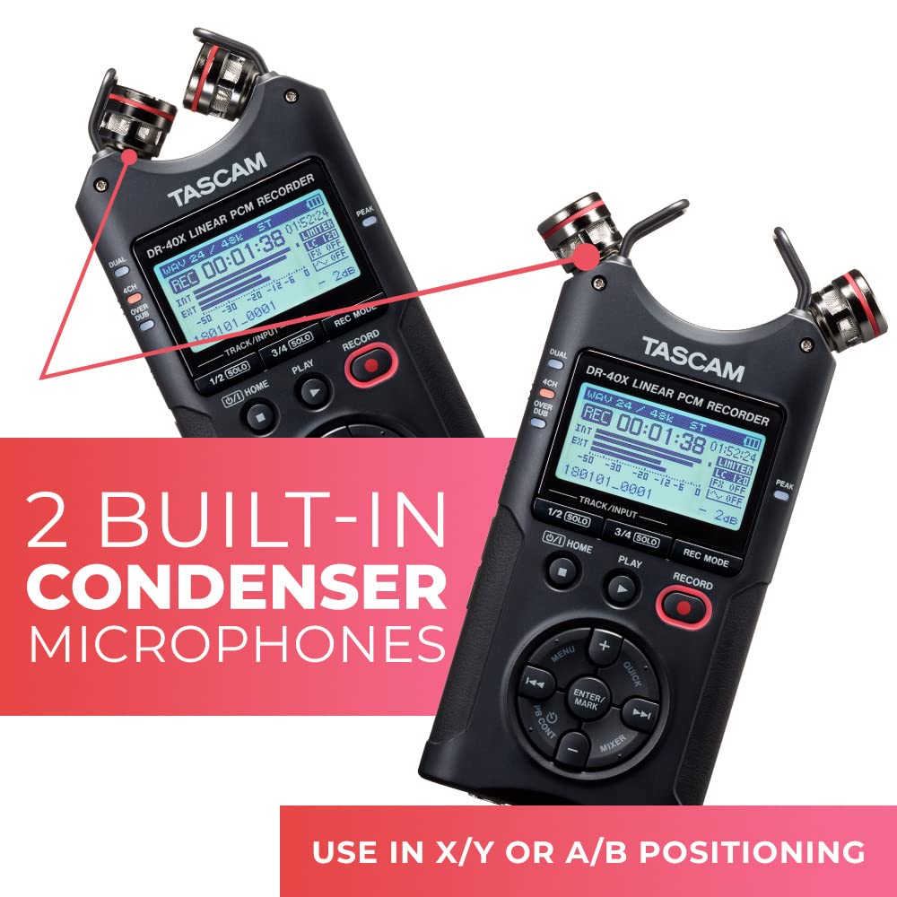 4-Track Portable Handheld Field Recorder with 2 XLR/TRS Inputs W306584