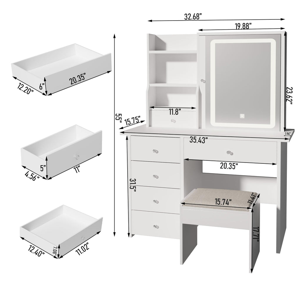 White Makeup Vanity Desk with LED Lights Mirror K368