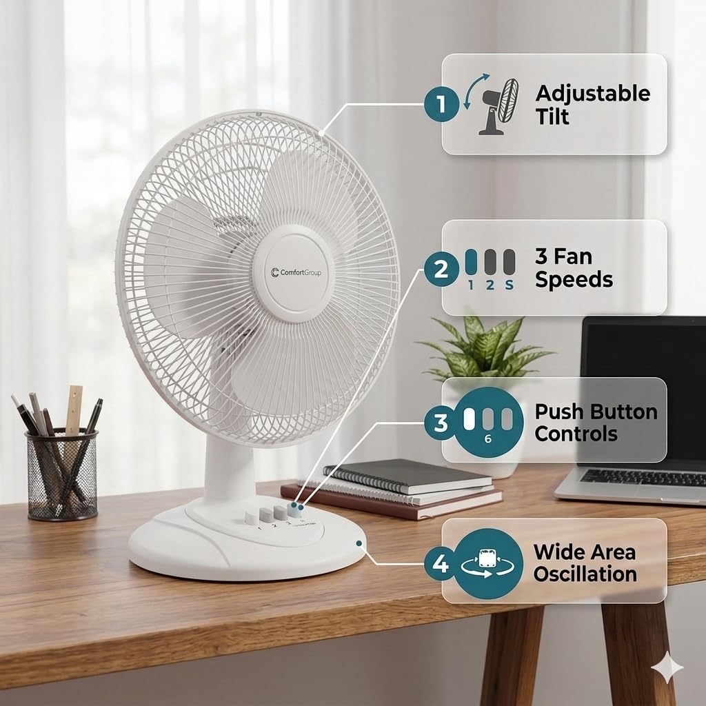 16 inch 3 Speed Oscillating Table Fan V584