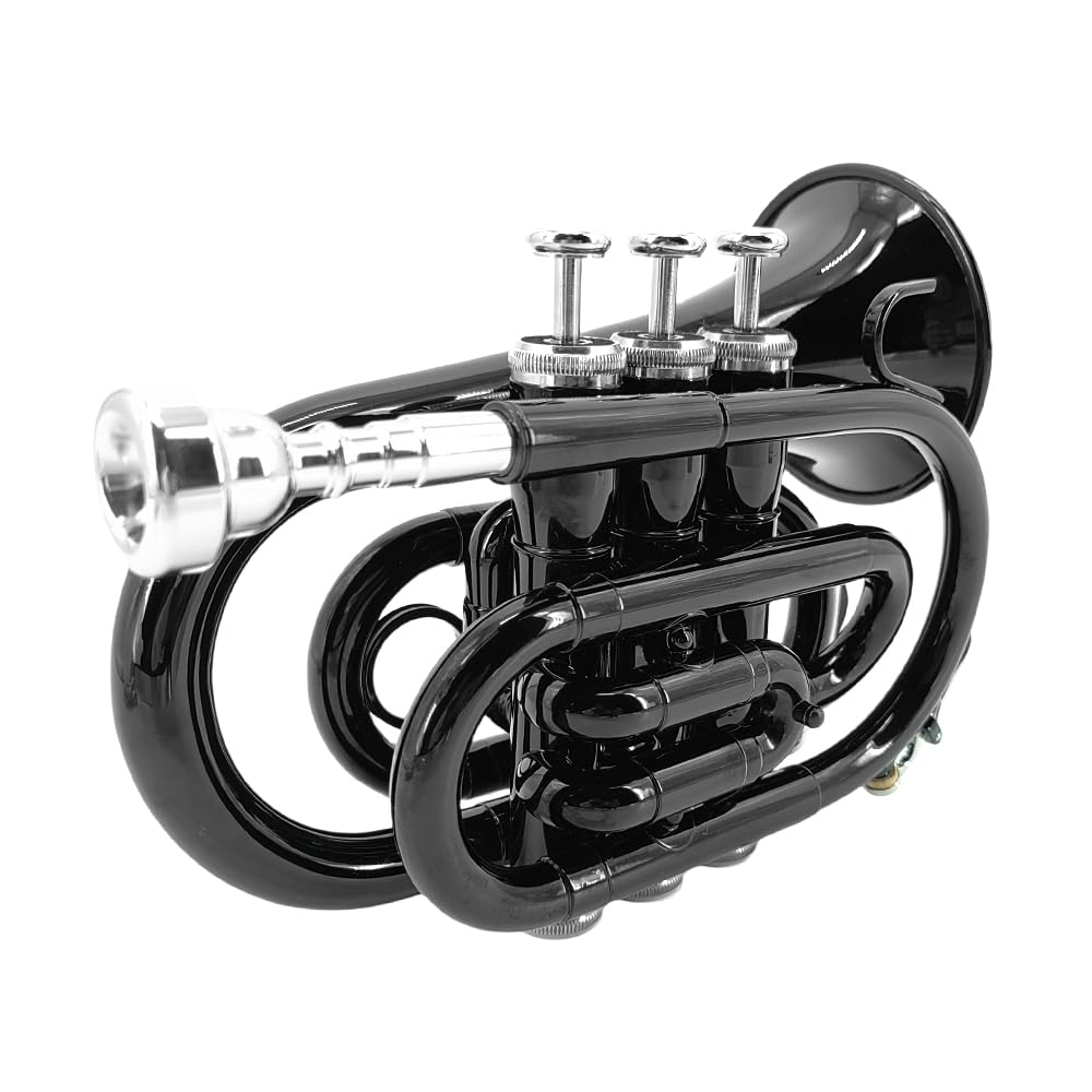Bb Flat Pocket Trumpet with Cleaning Cloth, 7C Mouthpiece and Hard Case K69638