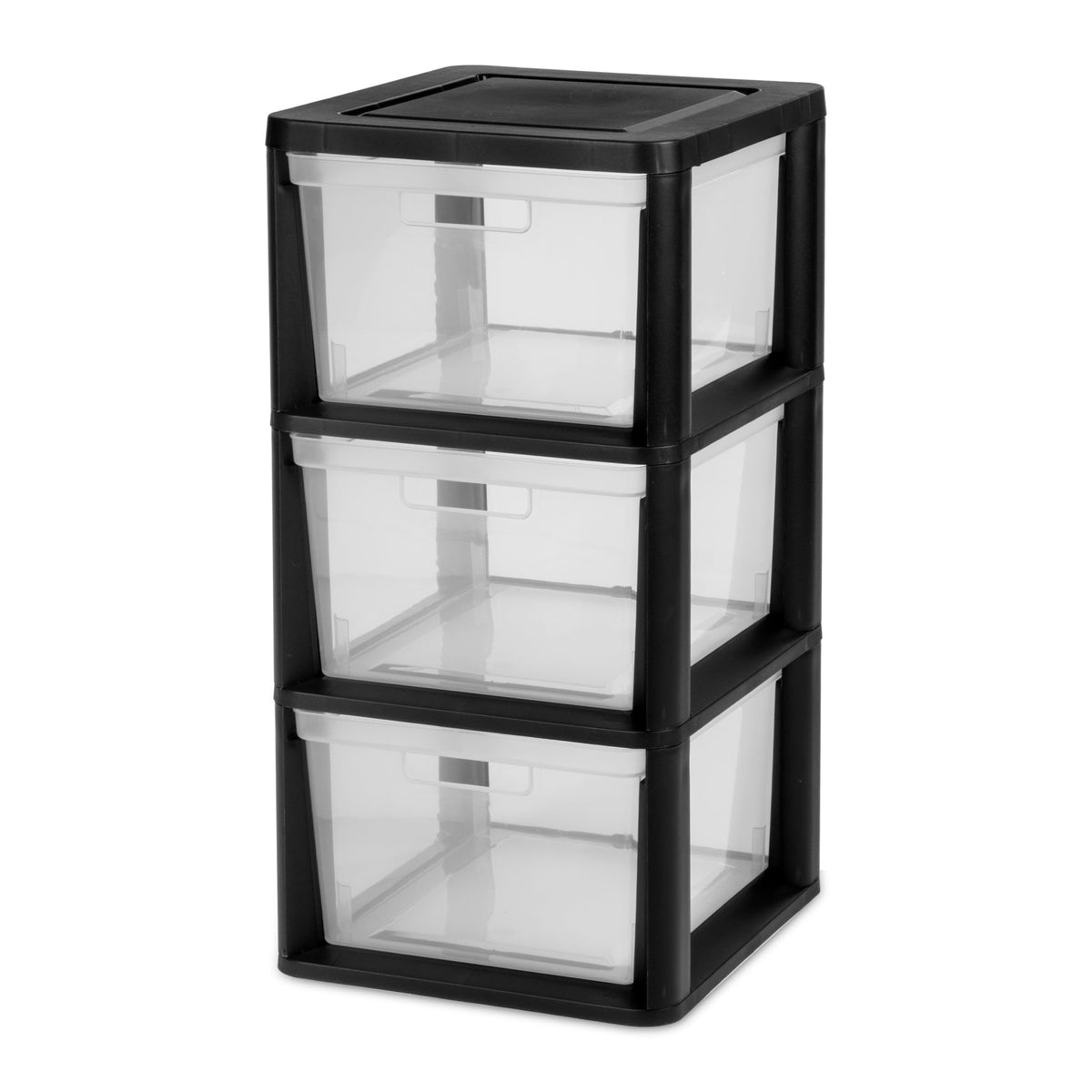 Black 3-Drawer Plastic Storage Tower with Clear Bins M8116