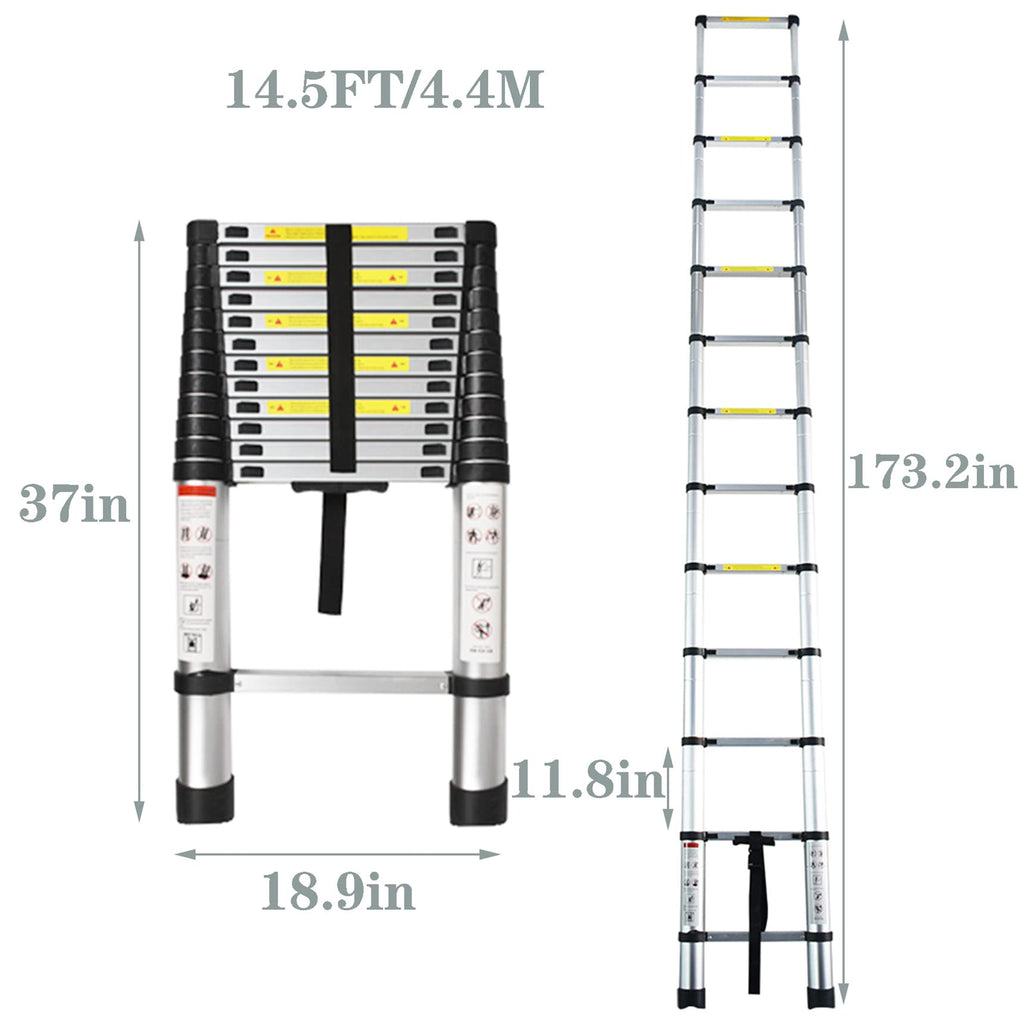 14.5 FT Aluminum Telescoping Ladder 330LB Capacity L303