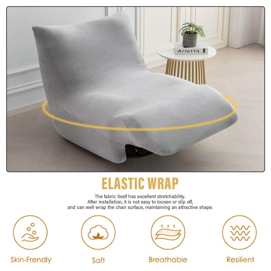 Light Gray Velvet Oversized Recliner Chair Cover N570