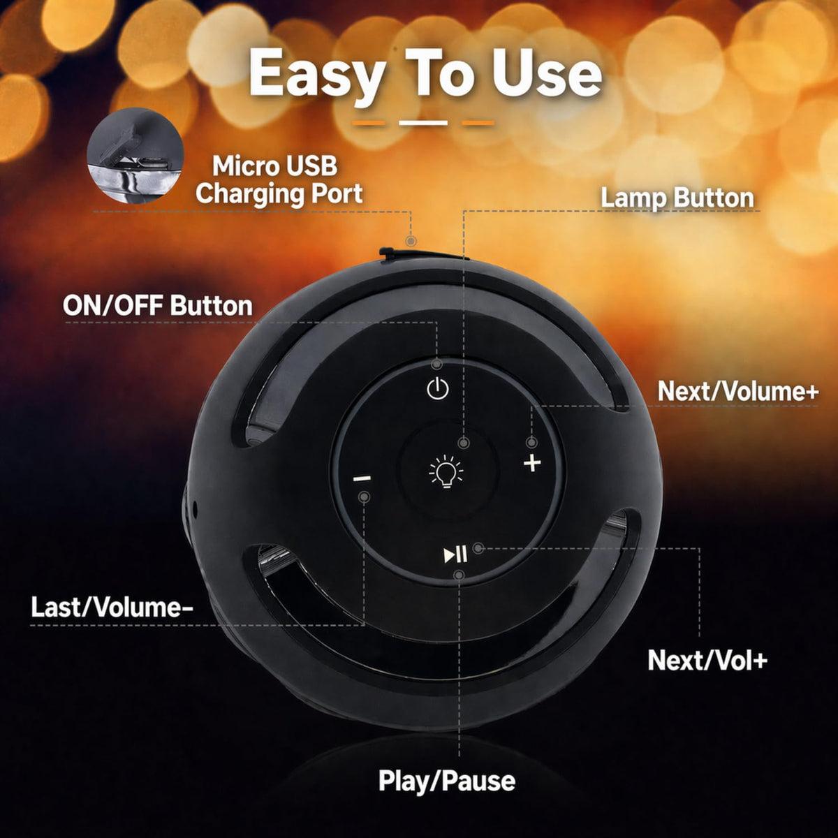 Black 2 Pack Waterproof Bluetooth Speaker with LED Torch Light S9972