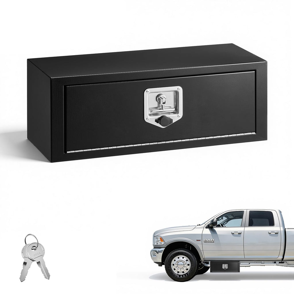 Underbody Truck Tool Box 27 x 10 x 10 Inch Heavy Duty Steel with Lock & Keys Black Q906