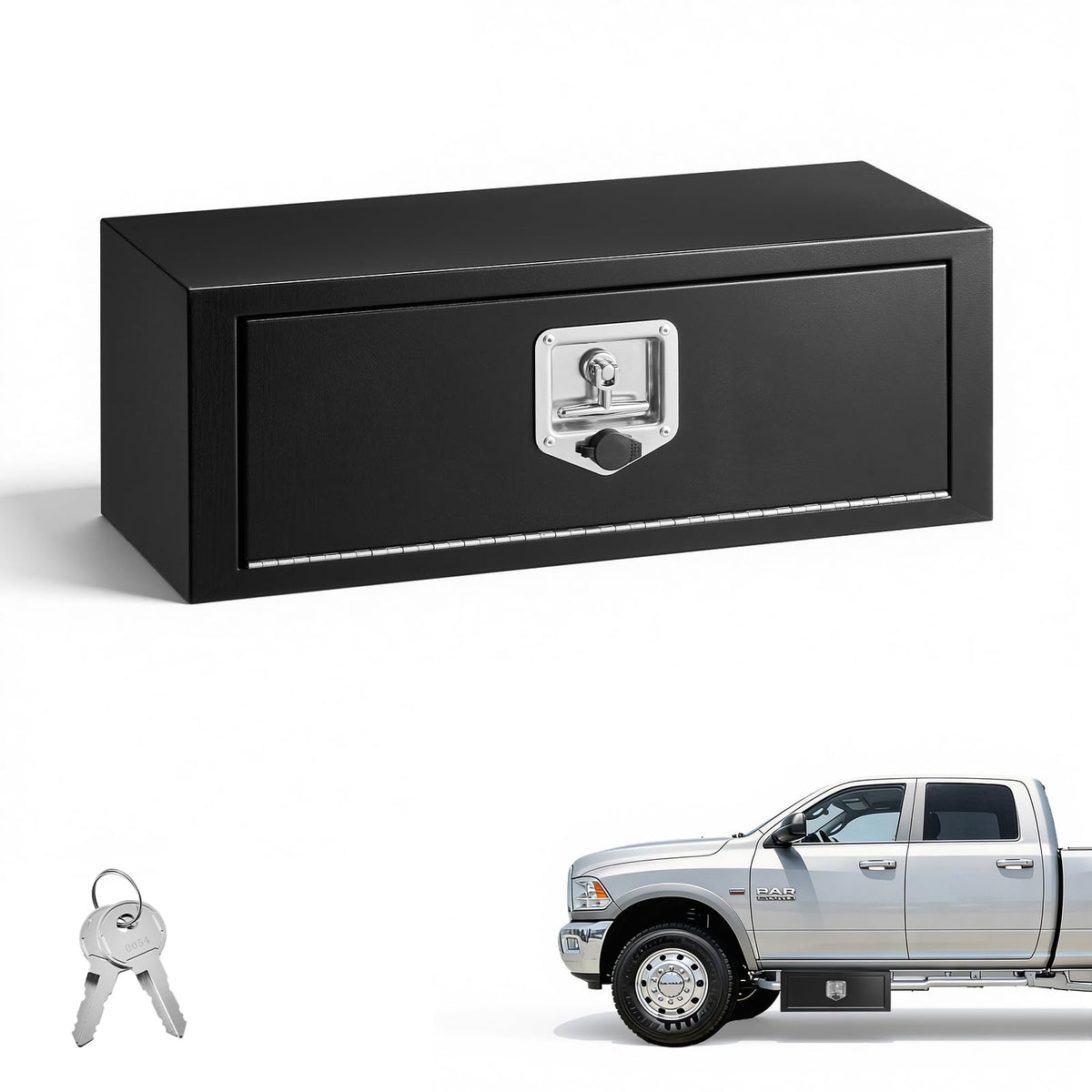 Underbody Truck Tool Box 27 x 10 x 10 Inch Heavy Duty Steel with Lock & Keys Black Q906