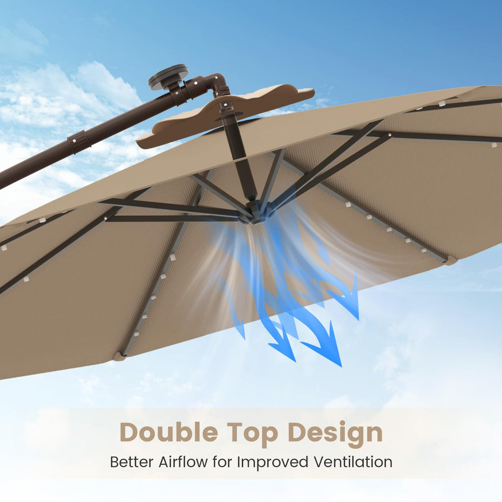 10FT Offset Patio Umbrella with Base and 40 Solar LED Lights I2047