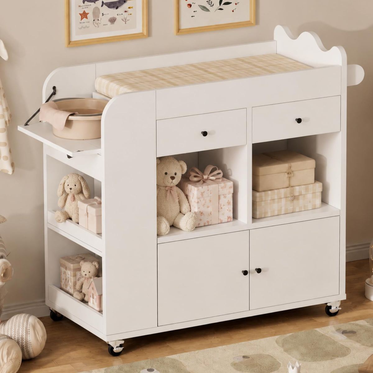 White 2 Drawer Baby Changing Table with Wheels K304441