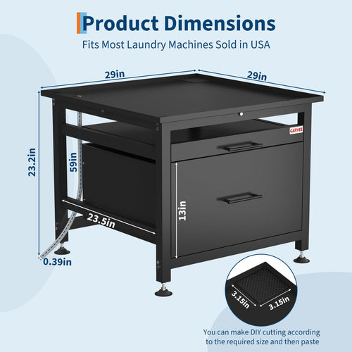 29" Black Metal Washer and Dryer Pedestal with Drawer V39024