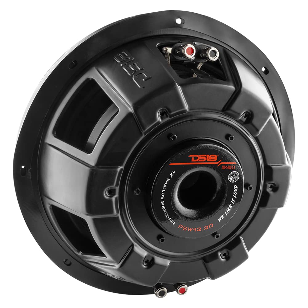 12" Shallow Mount Subwoofer 1200 Watts Max Power Dual Voice Coil 2+2 OHMS Water Resistant I543338
