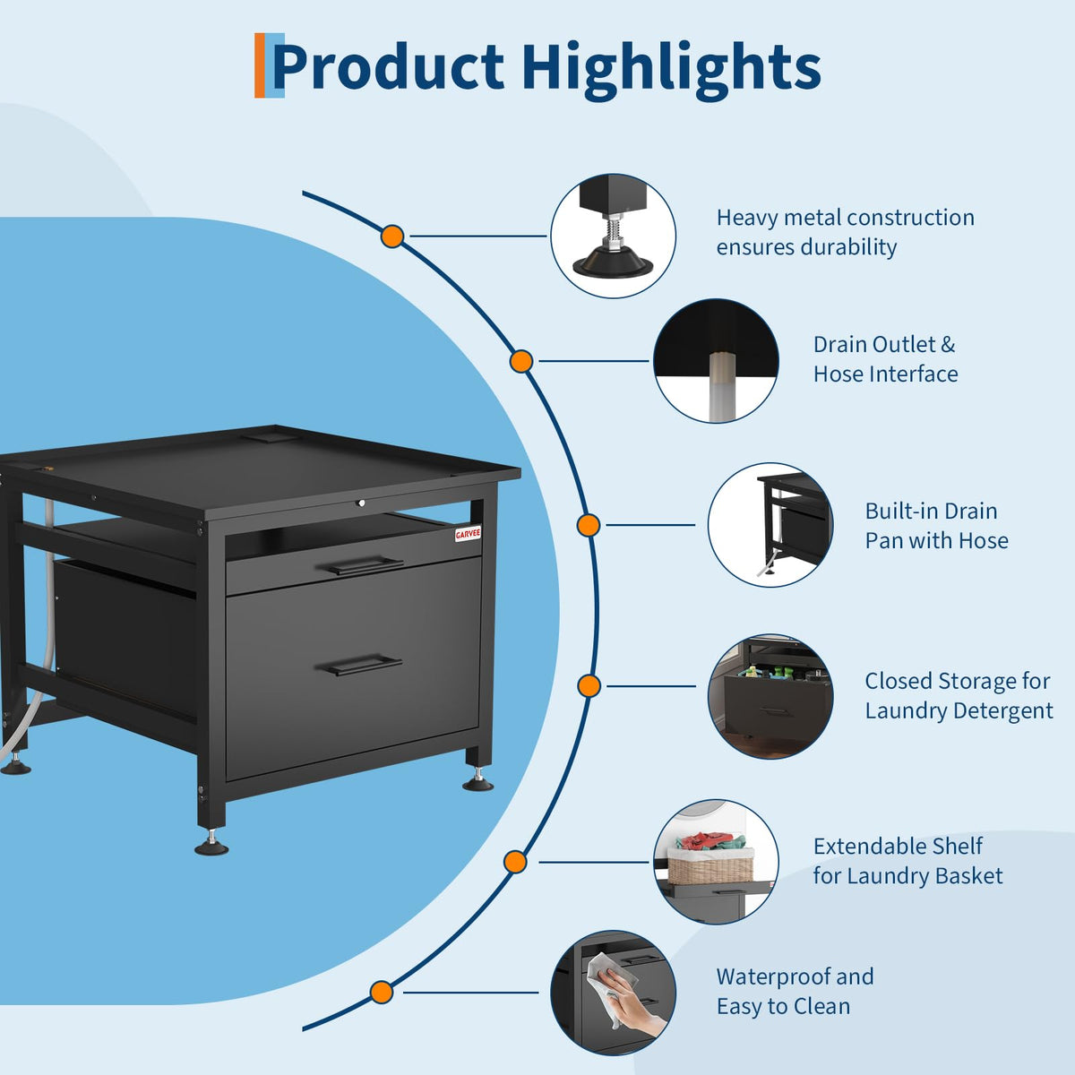 29" Black Metal Washer and Dryer Pedestal with Drawer V39024