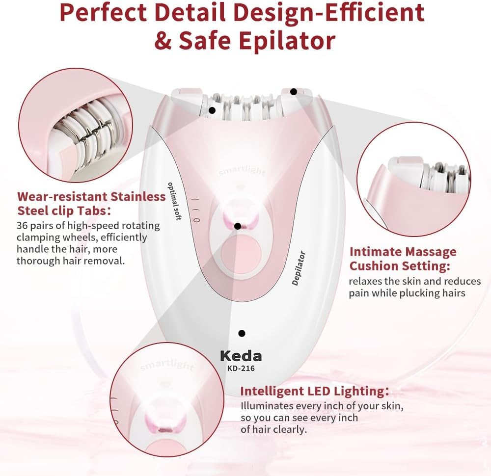 Facial Epilator with LED Light Two Speed Hair Removal Device Y6709