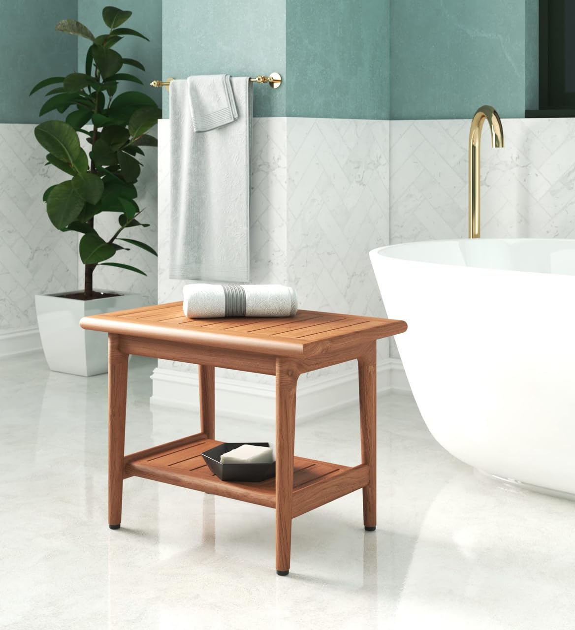Teak Shower Bench with Shelf D1070
