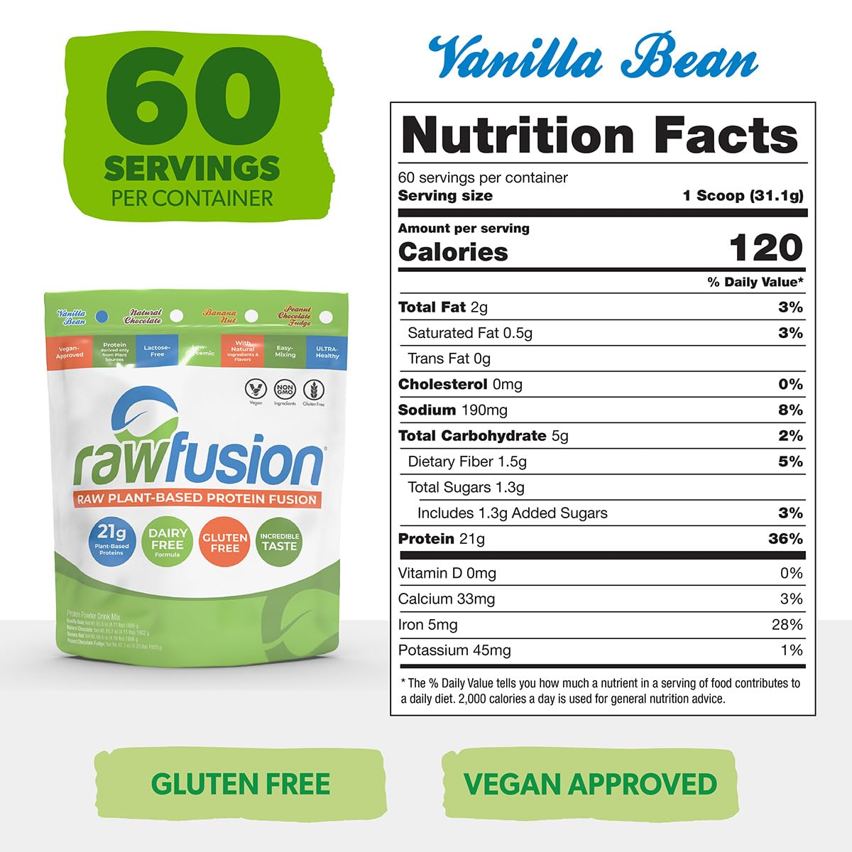 Vegan Protein Powder Vanilla Bean 60 Servings G4800