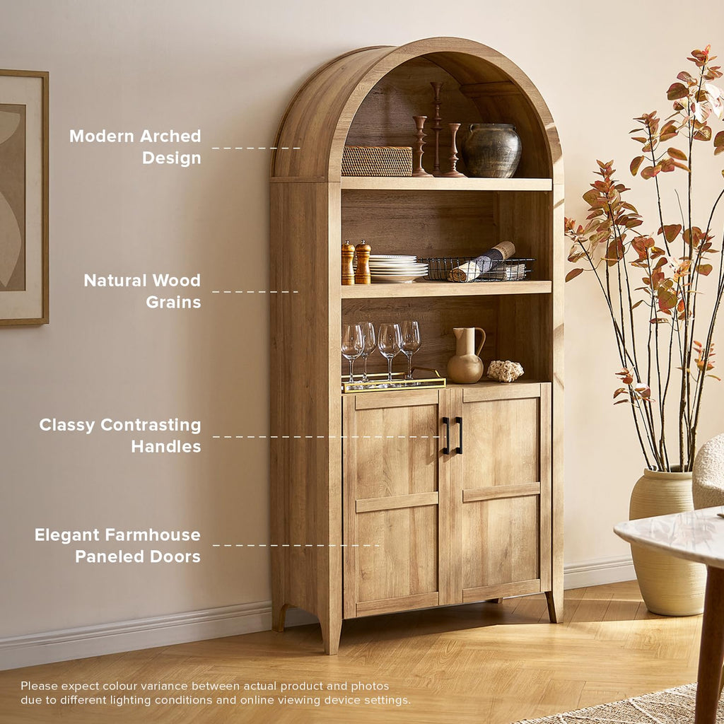 77.4" Tall Arched Wooden Storage Cabinet with Doors and Adjustable Shelves L138