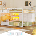 White Full Over Twin Bunk Bed with 6 Drawers and LED Lights F10371
