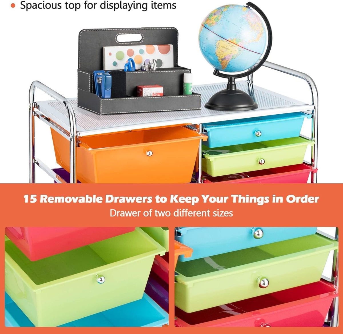 15 Drawer Rolling Storage Cart with Lockable Wheels Z30677