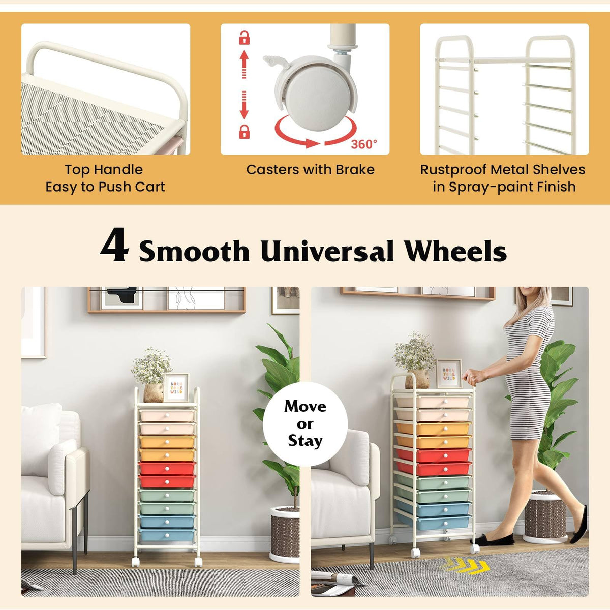 10 Drawers Rolling Storage Cart with Wheels A9012