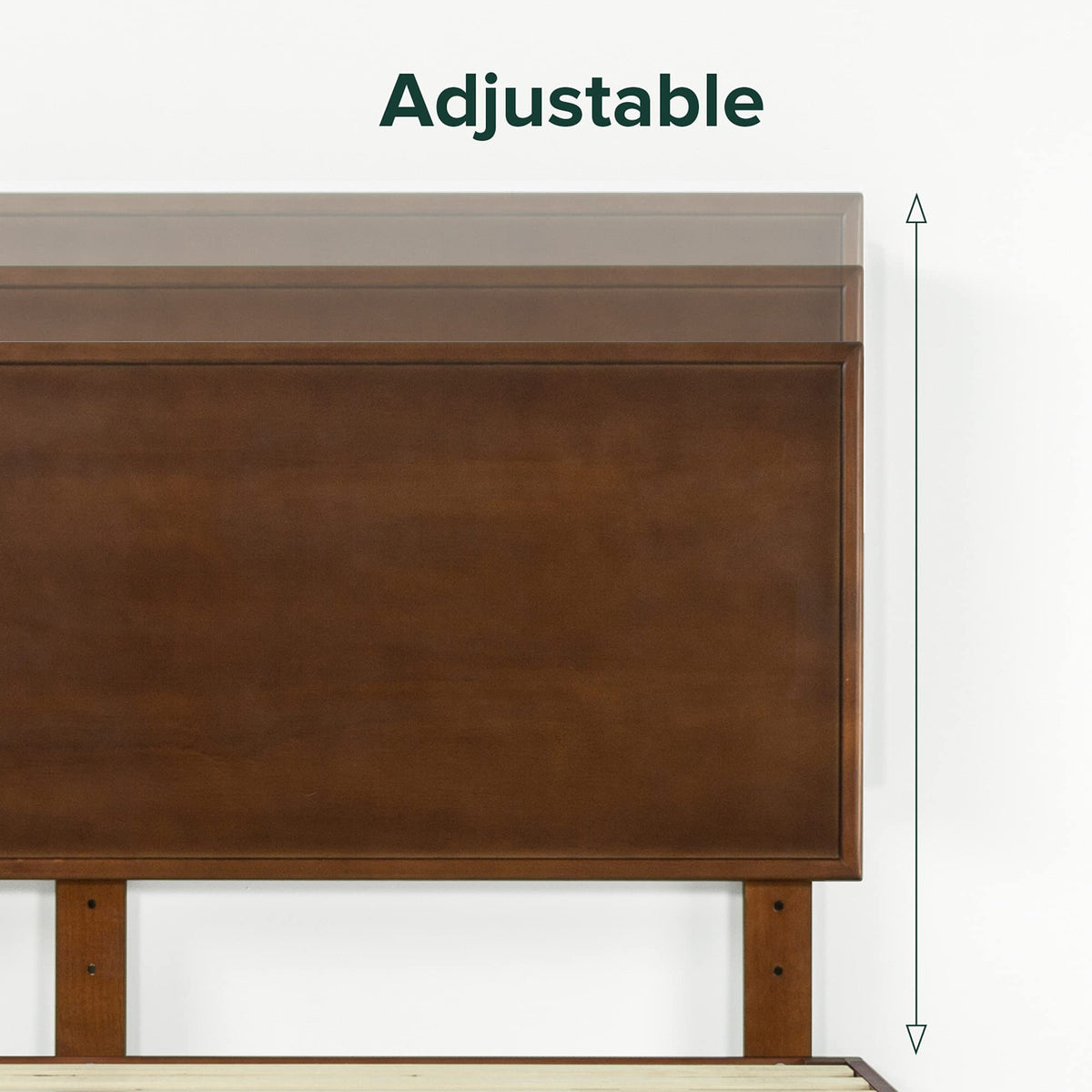 King Brown Wood Platform Bed Frame with Adjustable Headboard F53945