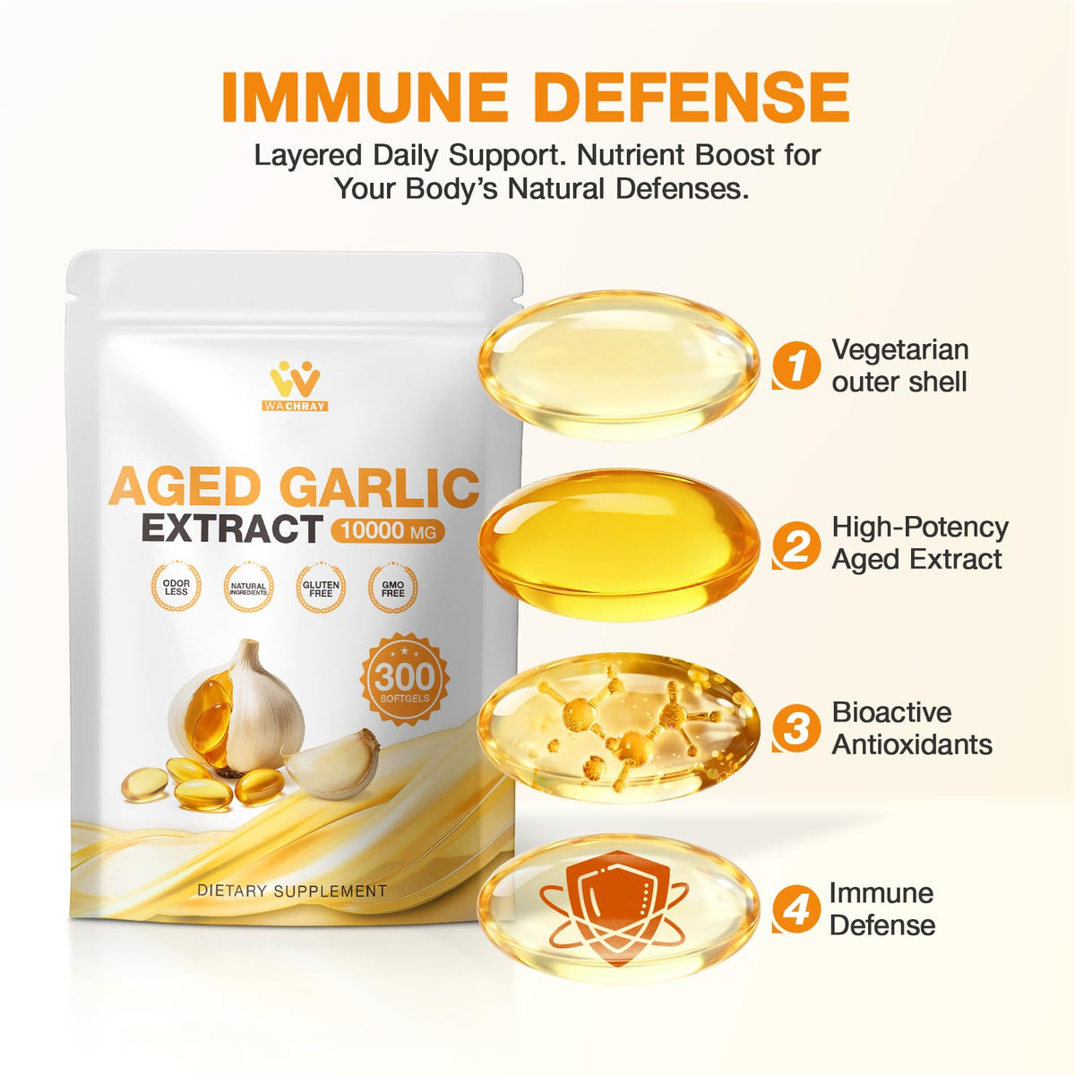 Odorless Garlic Extract Softgels 10000mg 300 Count D115