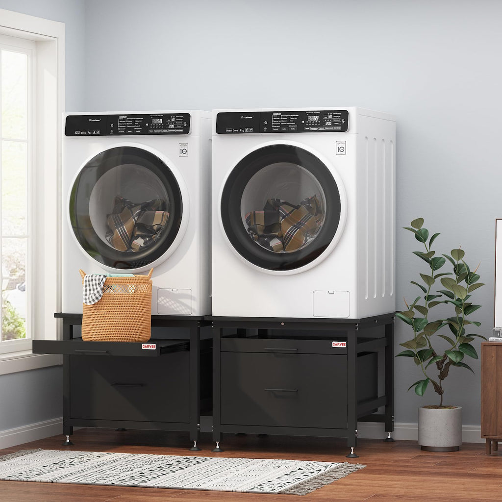 29" Black Metal Washer and Dryer Pedestal with Drawer V39024