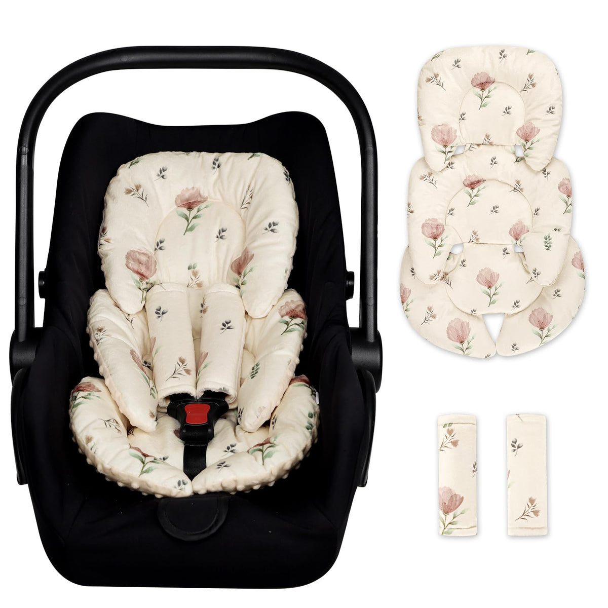 Infant Car Seat Insert with 2 Strap Pads, Reversible Head and Body Support W983