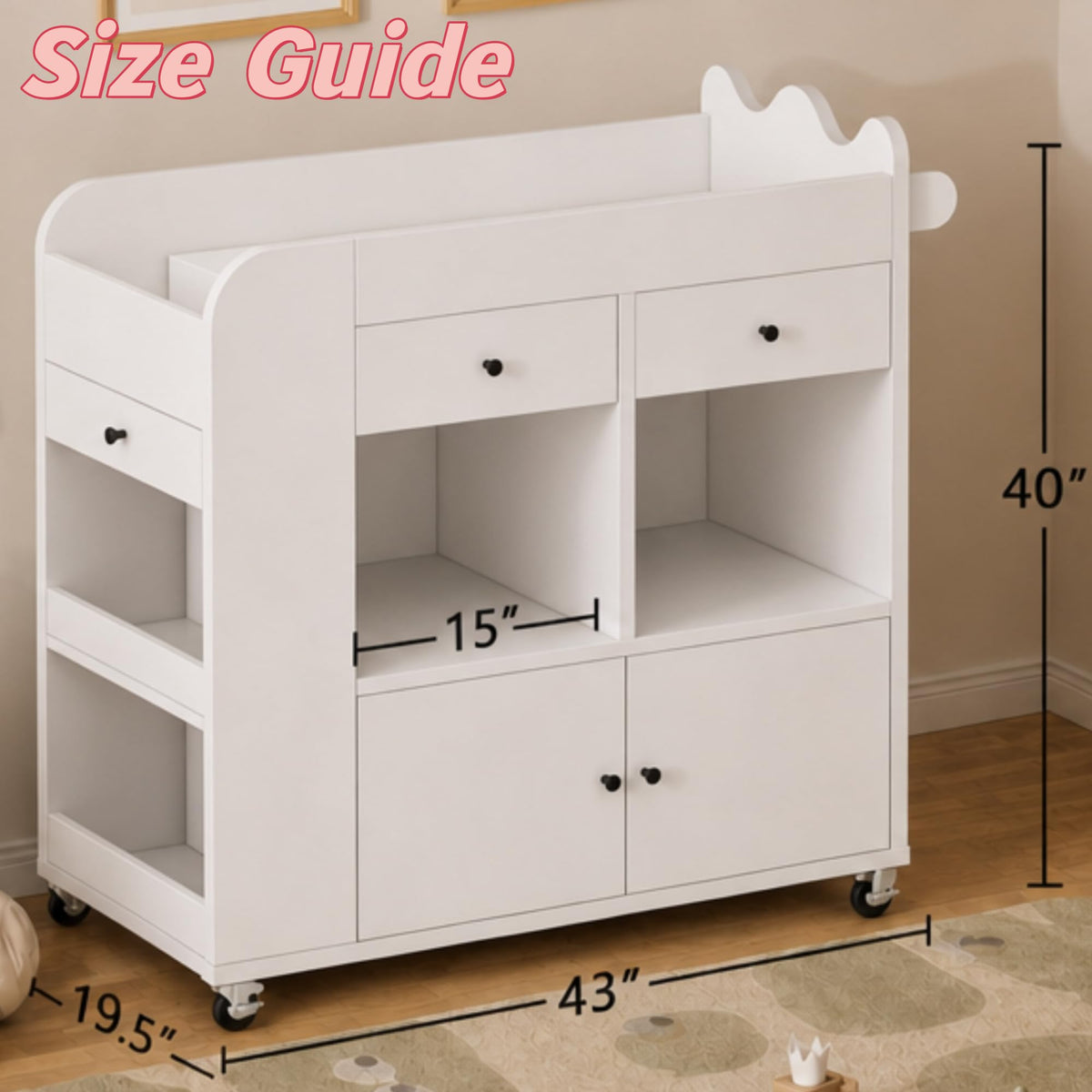 White 2 Drawer Baby Changing Table with Wheels K304441